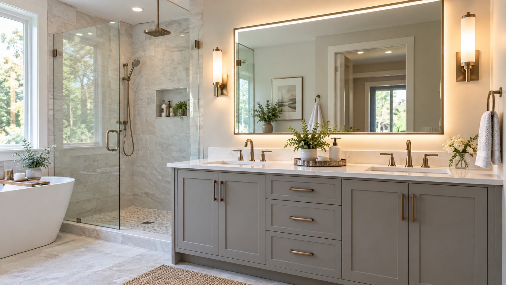 Editorial home improvement scene for Bathroom Lighting Guide: Bright, Functional, and Flattering