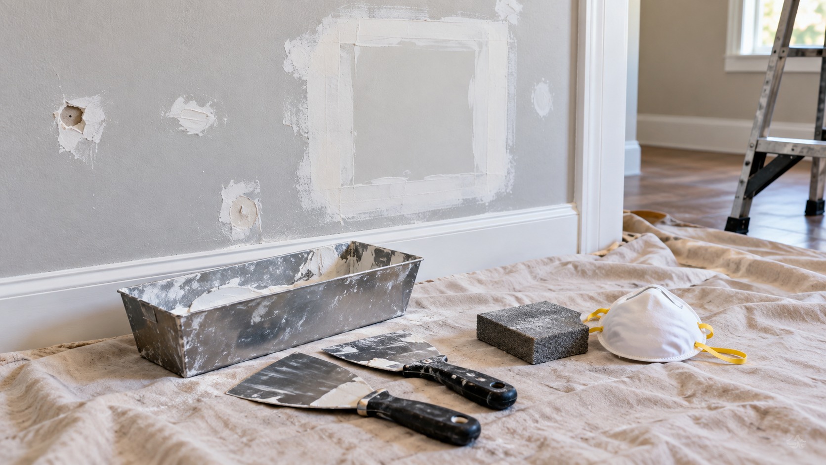 Editorial home improvement scene for Common Drywall Problems—And How to Fix Them Quickly