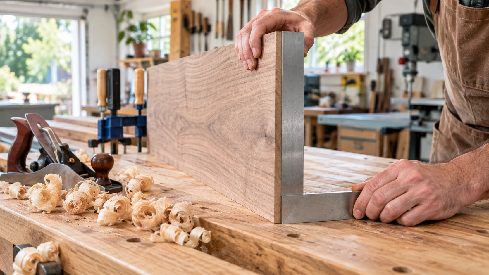 Editorial home improvement scene for How to Square a Board Perfectly Every Time
