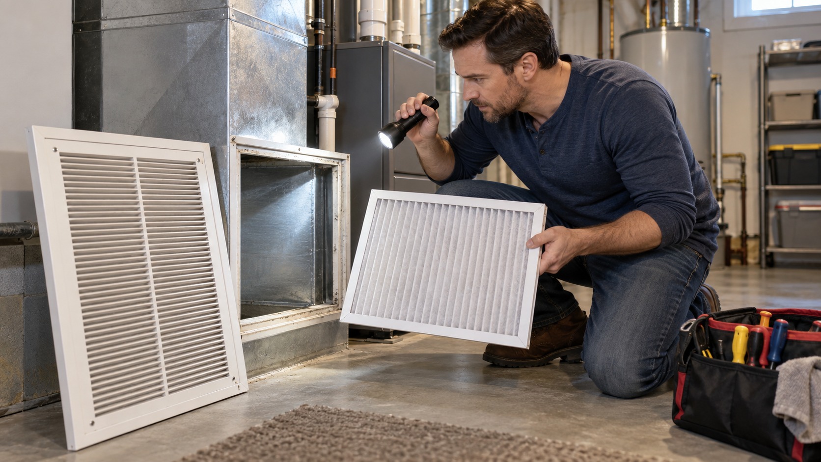 Editorial home improvement scene for HVAC Troubleshooting Guide for Homeowners
