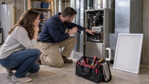 Editorial home improvement scene for Signs Your HVAC System Needs Repair Before It Breaks Down